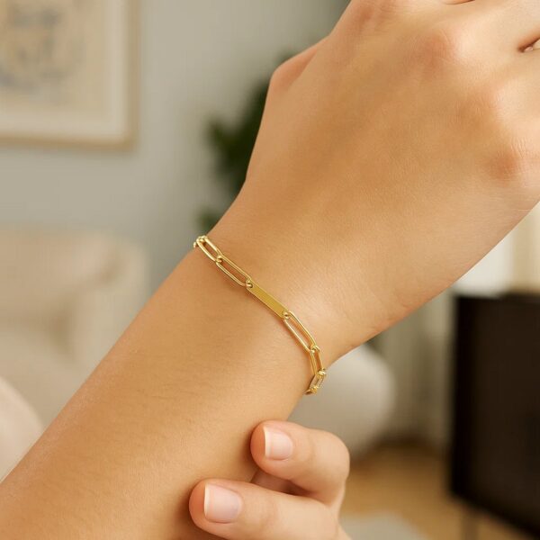 14k Yellow Gold Alternating Paperclip Chain Link and Gold Bar Bracelet (3.60 mm) - alternate view 2