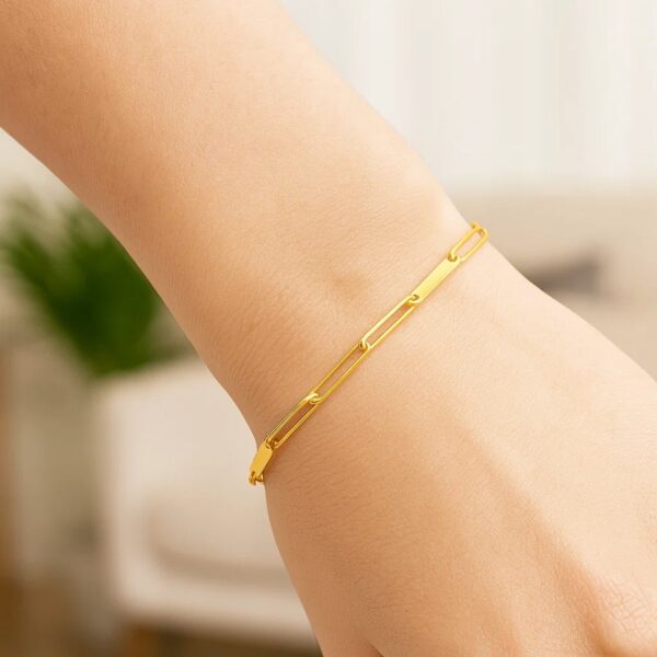 14k Yellow Gold Alternating Paperclip Chain Link and Gold Bar Bracelet (3.60 mm) - alternate view 3