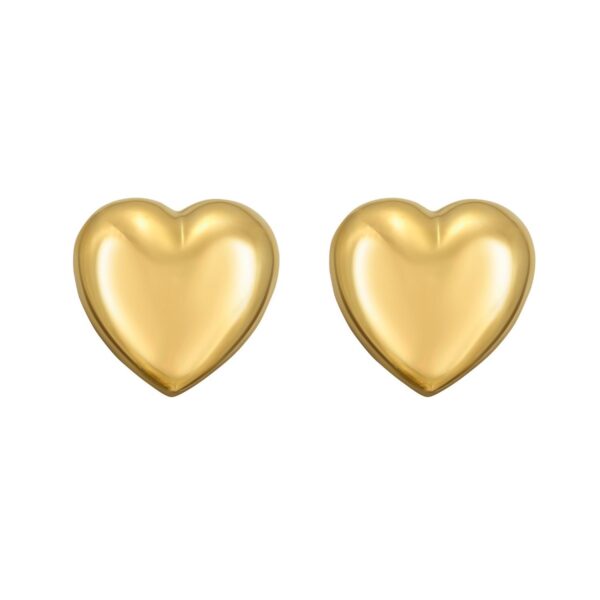 Sterling Silver Yellow Gold Plated Puffed Large Heart Stud Earrings - alternate view 2