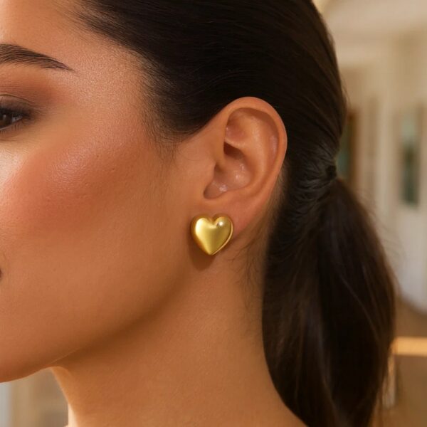 Sterling Silver Yellow Gold Plated Puffed Large Heart Stud Earrings - alternate view 5