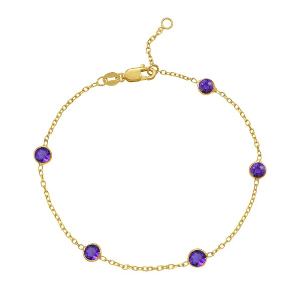 14K Yellow Gold Amethyst Station Bracelet - alternate view 2