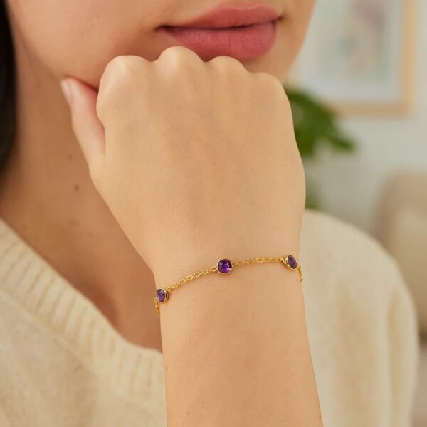 14K Yellow Gold Amethyst Station Bracelet - alternate view 3