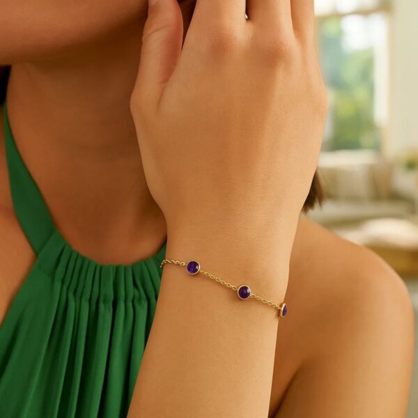 14K Yellow Gold Amethyst Station Bracelet - alternate view 4