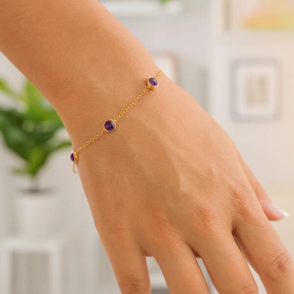 14K Yellow Gold Amethyst Station Bracelet - alternate view 5