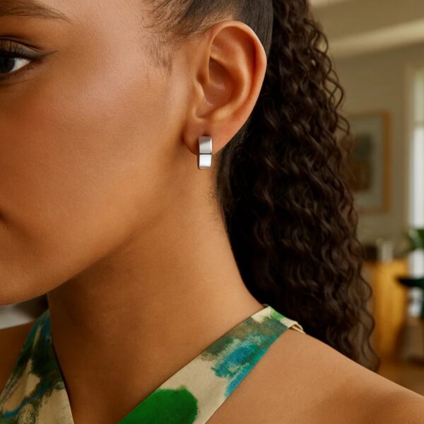 Sterling Silver Round Hoop Earrings with Timeless Design - alternate view 3