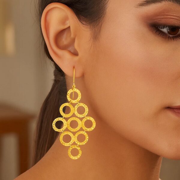14k Yellow Gold Earrings with Textured Open Circle Motifs - alternate view 3