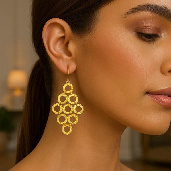 14k Yellow Gold Earrings with Textured Open Circle Motifs - alternate view 4