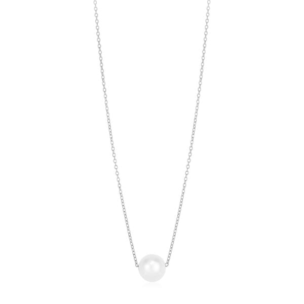 14k White Gold Pearl Solitaire Necklace