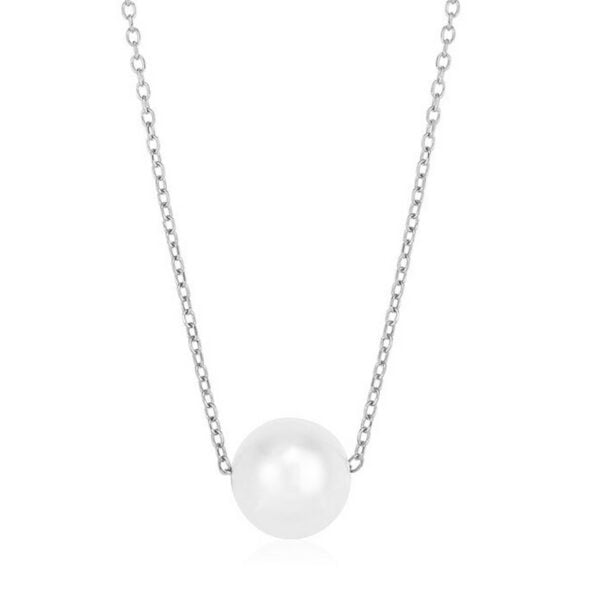 14k White Gold Pearl Solitaire Necklace - alternate view 2