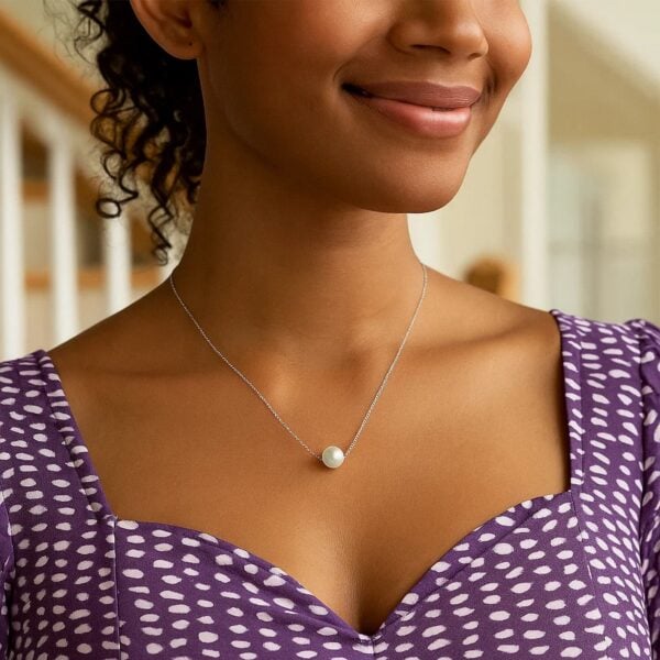 14k White Gold Pearl Solitaire Necklace - alternate view 3