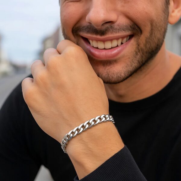 14k White Gold Miami Cuban Semi Solid Bracelet (5.50 mm) - alternate view 2
