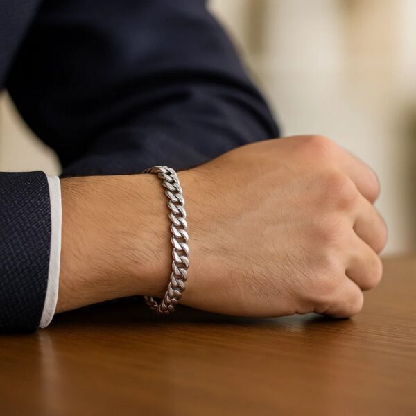 14k White Gold Miami Cuban Semi Solid Bracelet (5.50 mm) - alternate view 4