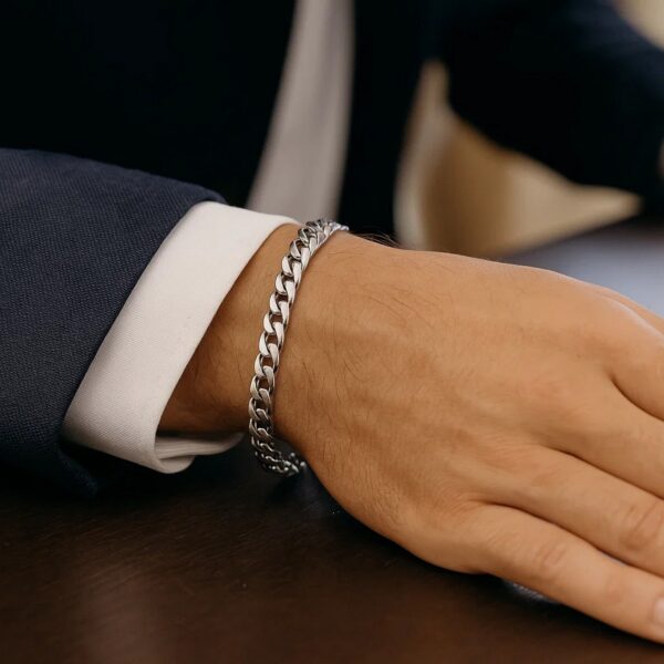 14k White Gold Miami Cuban Semi Solid Bracelet (5.50 mm) - alternate view 5