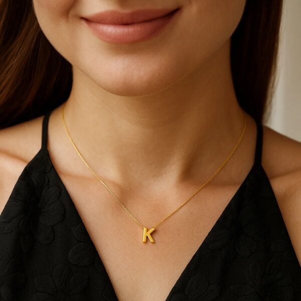 14K Yellow Gold Yours Truly Block Letter Initial K Necklace - alternate view 3