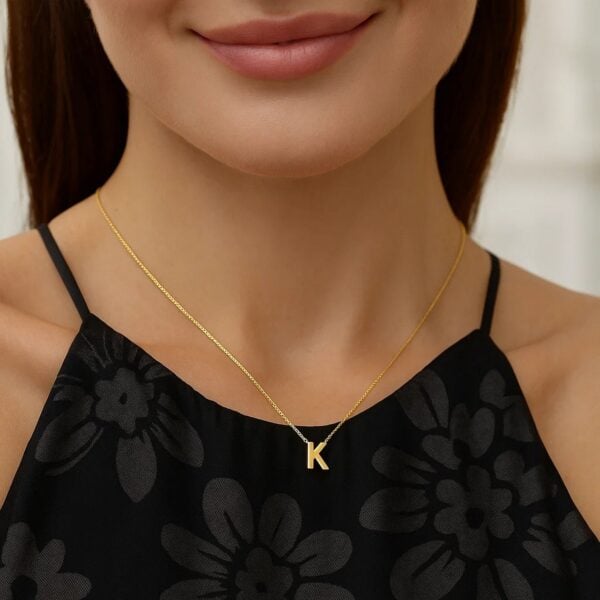 14K Yellow Gold Yours Truly Block Letter Initial K Necklace - alternate view 4