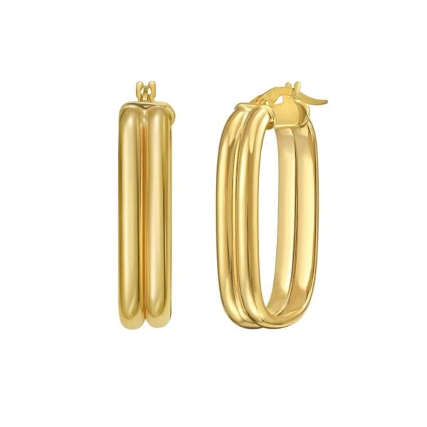 14K Yellow Gold Double Row Paperclip Hoop Earrings