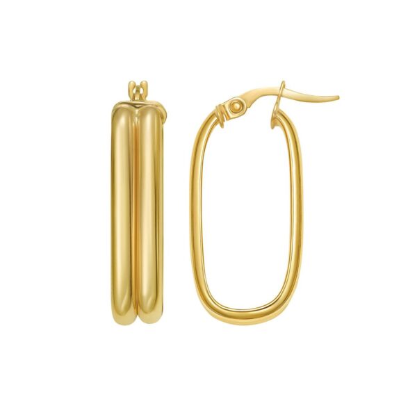 14K Yellow Gold Double Row Paperclip Hoop Earrings - alternate view 2
