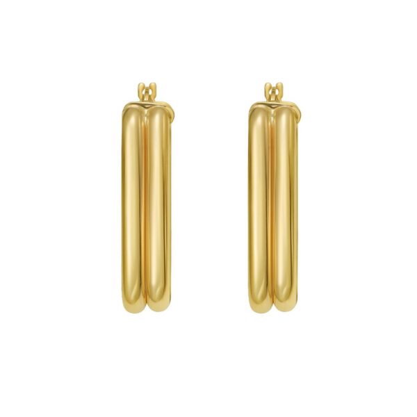 14K Yellow Gold Double Row Paperclip Hoop Earrings - alternate view 3