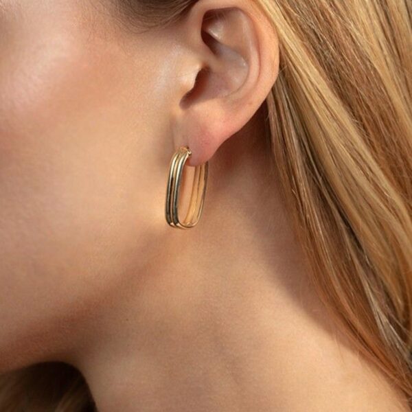 14K Yellow Gold Double Row Paperclip Hoop Earrings - alternate view 4