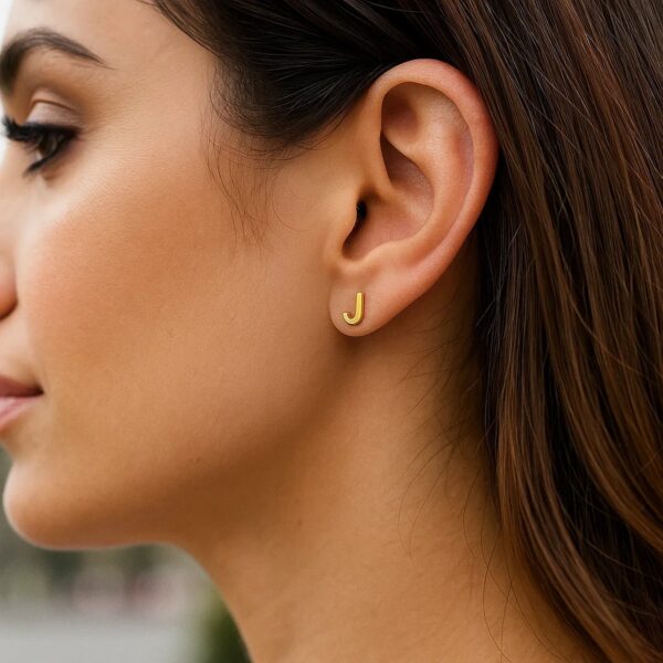 14K Yellow Gold Yours Truly Initial J Stud Earrings - alternate view 2