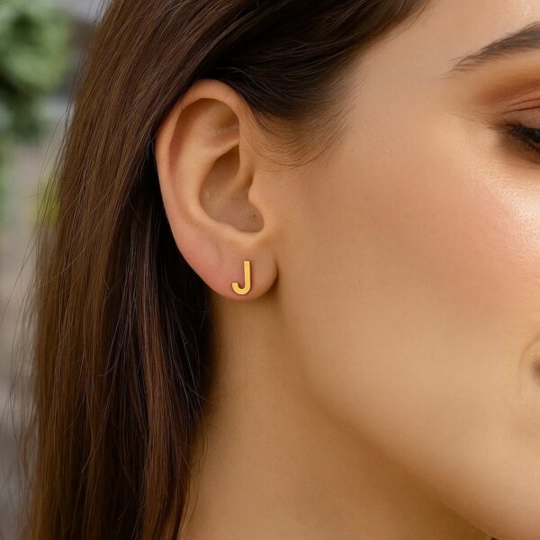 14K Yellow Gold Yours Truly Initial J Stud Earrings - alternate view 3