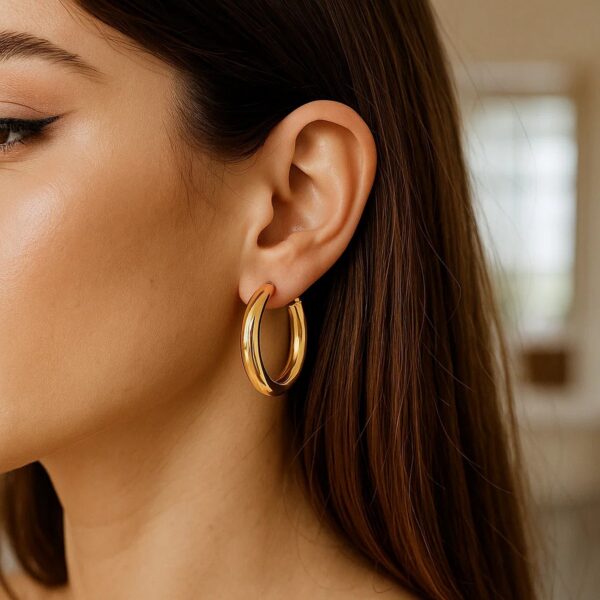Sterling Silver Yellow Gold Plated Round Hoop Earrings - alternate view 4