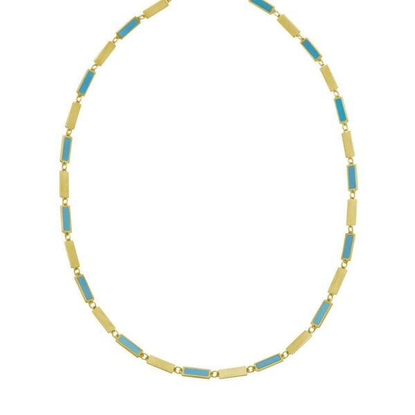 14K Yellow Gold Turquoise Rectangle Links Necklace (3.50 mm) - alternate view 2
