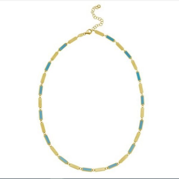 14K Yellow Gold Turquoise Rectangle Links Necklace (3.50 mm) - alternate view 3