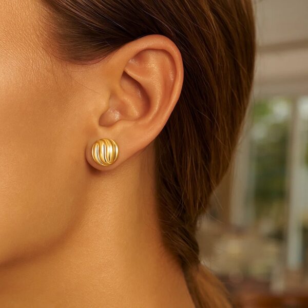 14K Yellow Gold Swirl Button Stud Earrings - alternate view 2