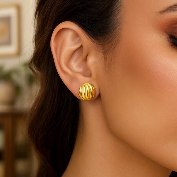14K Yellow Gold Swirl Button Stud Earrings - alternate view 3