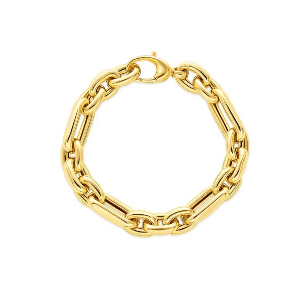 14k Yellow Gold Italian Alternating Paperclip Oval Links Bracelet (9.30 mm) - alternate view 2