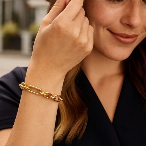 14k Yellow Gold Italian Alternating Paperclip Oval Links Bracelet (9.30 mm) - alternate view 3