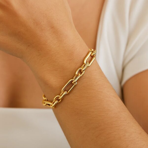 14k Yellow Gold Italian Alternating Paperclip Oval Links Bracelet (9.30 mm) - alternate view 4