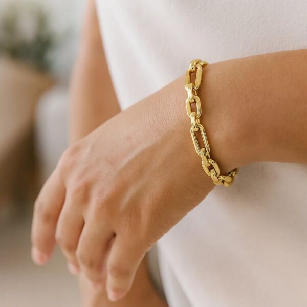 14k Yellow Gold Italian Alternating Paperclip Oval Links Bracelet (9.30 mm) - alternate view 5