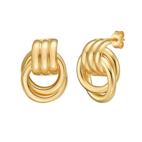 Sterling Silver Yellow Gold Plated Triple Door Knocker Hoop Earrings - alternate view 2
