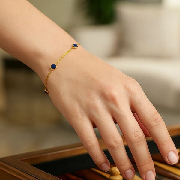 14K Yellow Gold Blue Sapphire Station Bracelet - alternate view 4