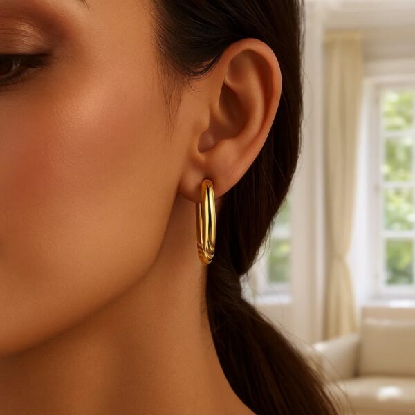 14K Yellow Gold Twisted Medium Hoop Earrings - alternate view 3