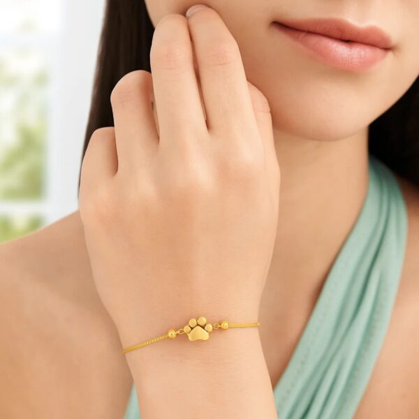 14k Yellow Gold Adjustable Paw Print Bracelet (1.10 mm) - alternate view 2