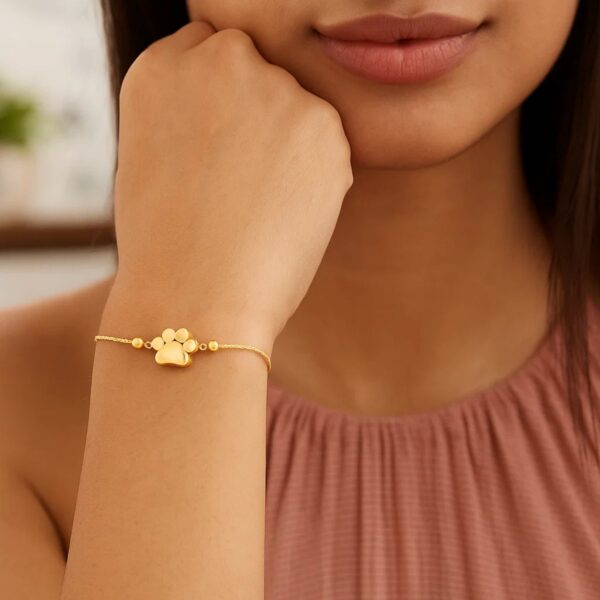 14k Yellow Gold Adjustable Paw Print Bracelet (1.10 mm) - alternate view 3