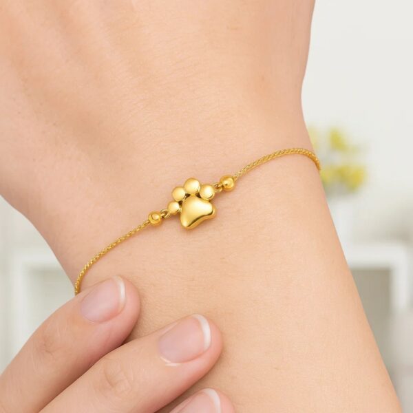 14k Yellow Gold Adjustable Paw Print Bracelet (1.10 mm) - alternate view 4
