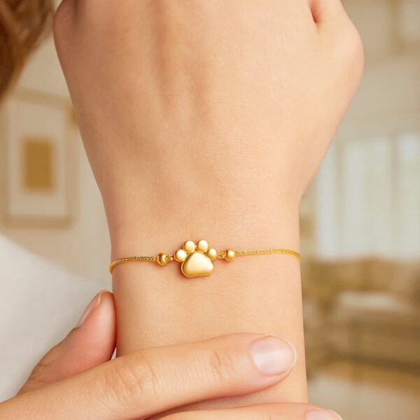 14k Yellow Gold Adjustable Paw Print Bracelet (1.10 mm) - alternate view 5