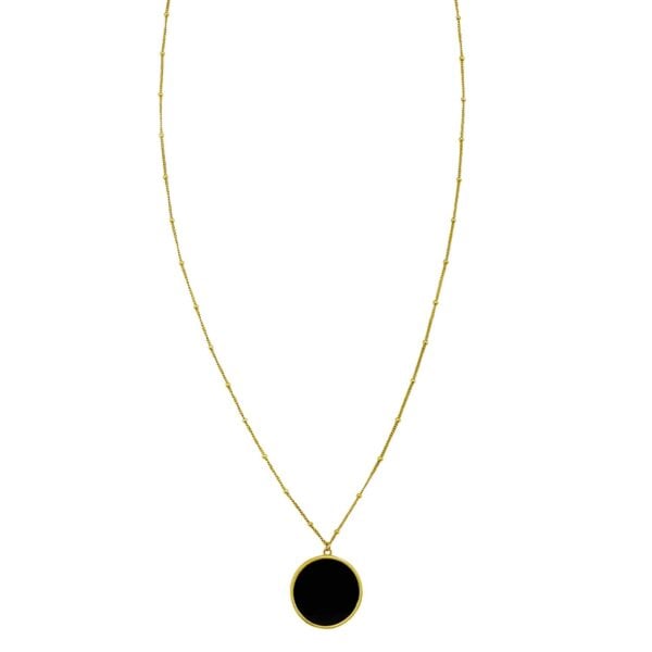 14K Yellow Gold Onyx Inlay Circle Necklace