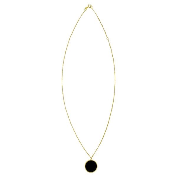 14K Yellow Gold Onyx Inlay Circle Necklace - alternate view 2