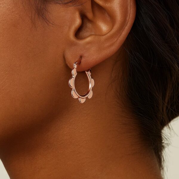 14k Rose Gold Scalloped Hoop Earrings - alternate view 2