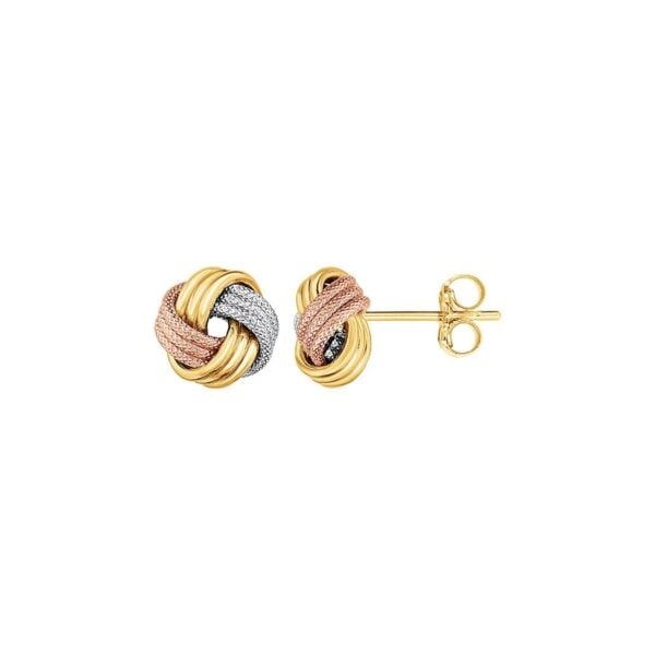 Love Knot Post Earrings in 14k Tri Color Gold - Tri-Color Gold