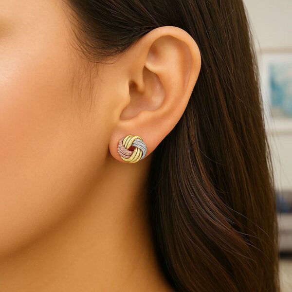 Love Knot Post Earrings in 14k Tri Color Gold - Tri-Color Gold - alternate view 4