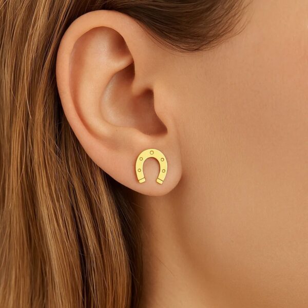 14K Yellow Gold Horseshoe Earrings - alternate view 2