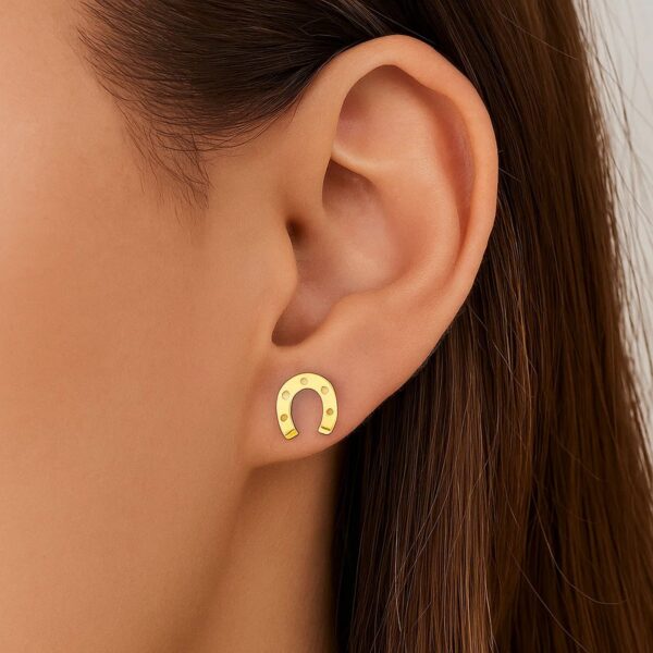 14K Yellow Gold Horseshoe Earrings - alternate view 3