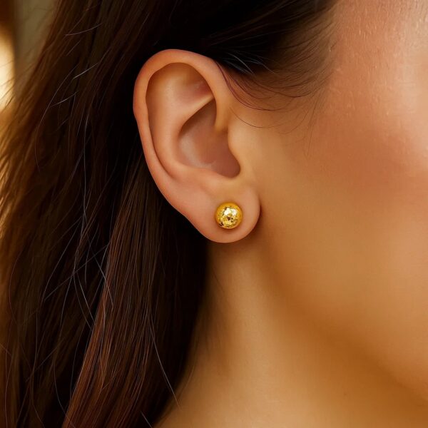 14k Yellow Gold Ball Earrings with Crystal Cut Texture(7mm) - alternate view 2