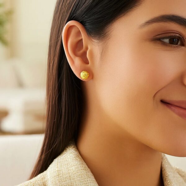 14k Yellow Gold Ball Earrings with Crystal Cut Texture(7mm) - alternate view 3